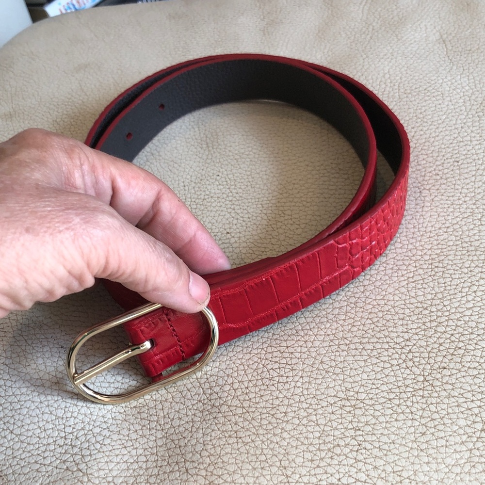 Talbots red croc leather small belt